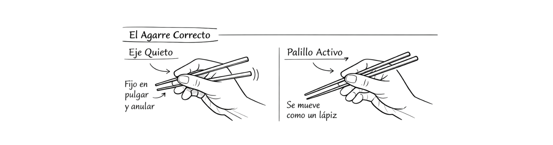 Tutorial pasos para usar palillos: eje quieto y palillo activo.
