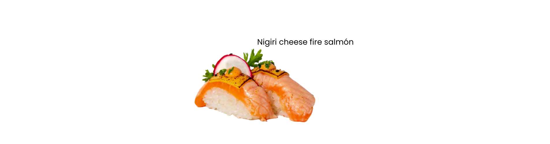 Macro de Nigiri cheese fire salmón con topping cremoso ligeramente dorado; perfecta para explicar “qué es aburi/cheese fire” y cuándo pedirlo.